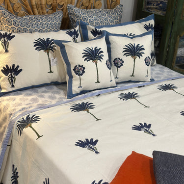 Palm Cotton Pique Bed Cover  w Matching Pillow Slips & Cushion Covers