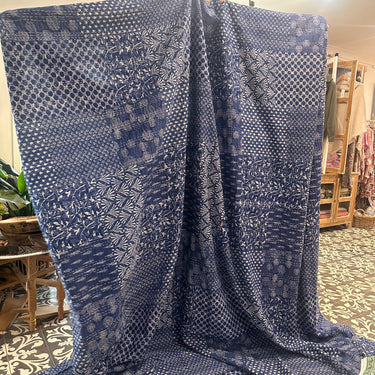 Block printed indigo kantha throw