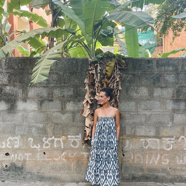 Denim Blue Ikat Strapless Dress