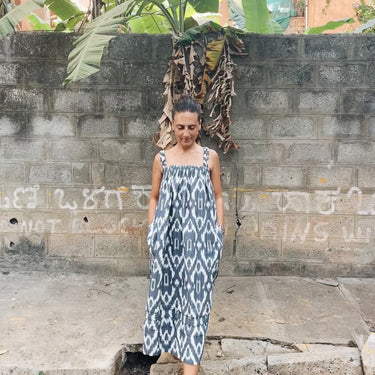 Denim Blue Ikat Strapless Dress