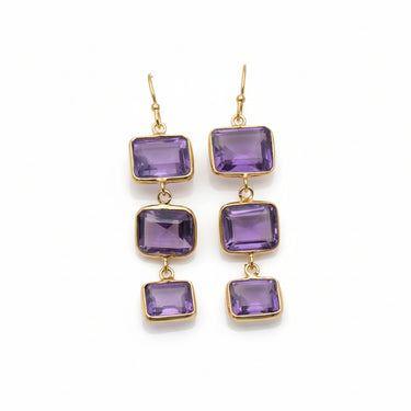 Gold-Plated Sterling Silver Graduated Triple Semi-Precious Stone Drops
