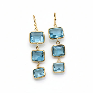 Gold-Plated Sterling Silver Graduated Triple Semi-Precious Stone Drops