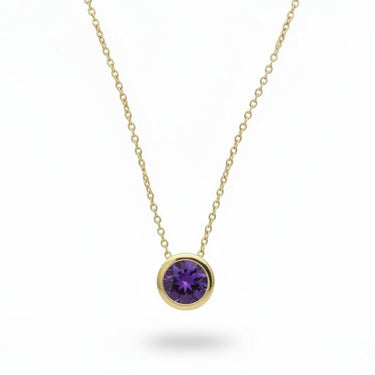 Gold necklace with a amethyst gemstone pendant 