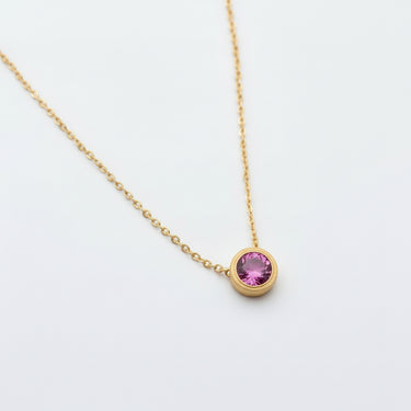 Gold Necklace with a pink tourmaline gemstone pendant 