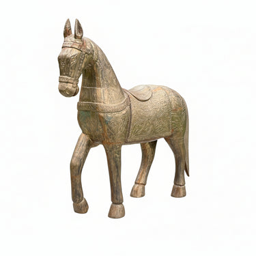 Wooden & brass horse sculpture 