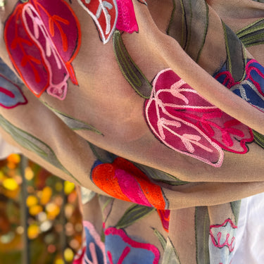 Hand Painted with Silk Embroidery Cashmere Wrap