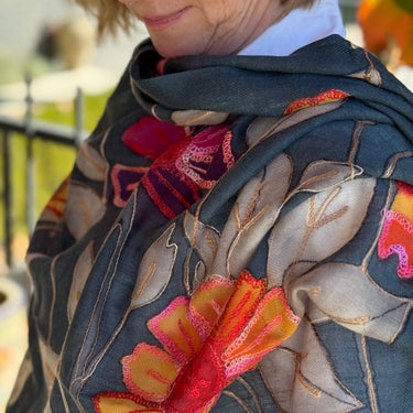Hand Painted with Silk Embroidery Cashmere Wrap