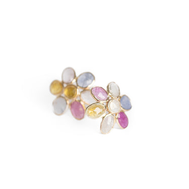 multi sapphire 9ct gold daisy earrings