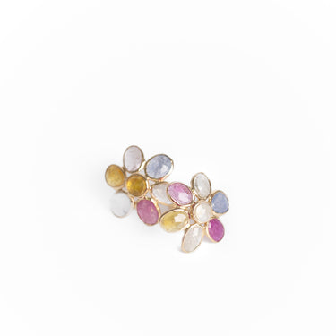 multi sapphire 9ct gold daisy earrings