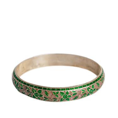 St silver & pink & green enamel bangle