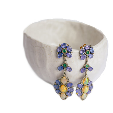Shiva tanzanite, emerald, opal & diamond earrings