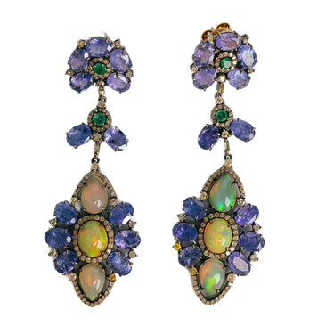 Shiva tanzanite, emerald, opal & diamond earrings