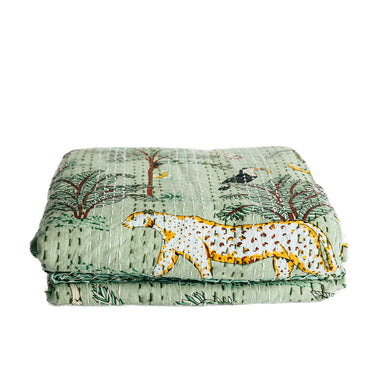 block print cotton kantha throw