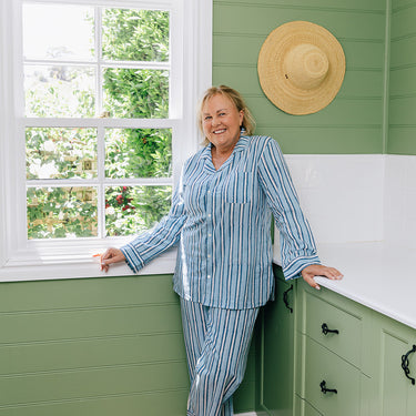 Blue & White Block Printed Cotton Pyjama Set