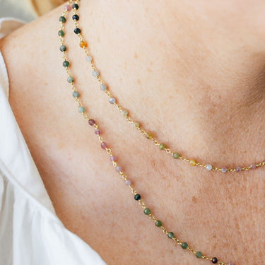 Gold-Plated Sterling Silver 90cm Semi-Precious Gem Flapper Necklace