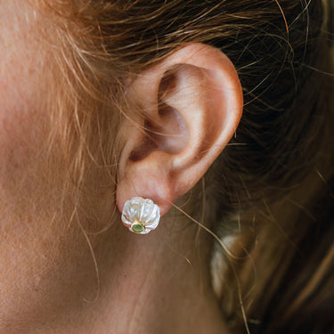 Carved Flower Crystal Quartz and Green Tourmaline Studs