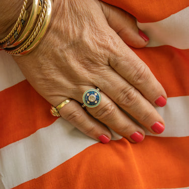 Chattra phool polki navy enamel ring