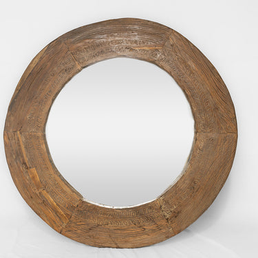 Wooden Round Repurposed Solid Teak Mirror