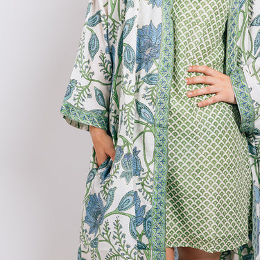 Green & blue short kimono