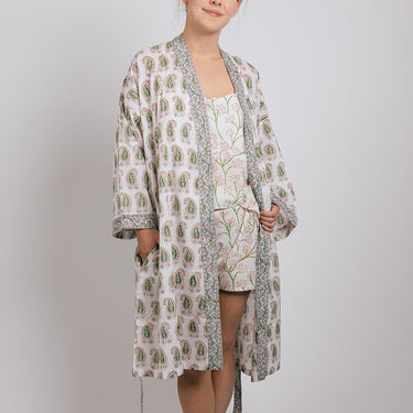 Pink & green short kimono