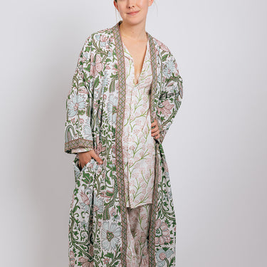 Pink & green long kimono