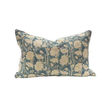 floral block printed linen cushion cover