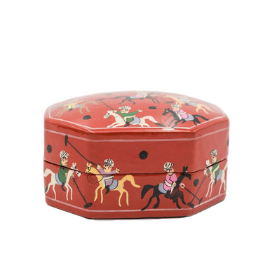 Hand Painted Papiér Mâché Lacquer Octagonal Pin Box