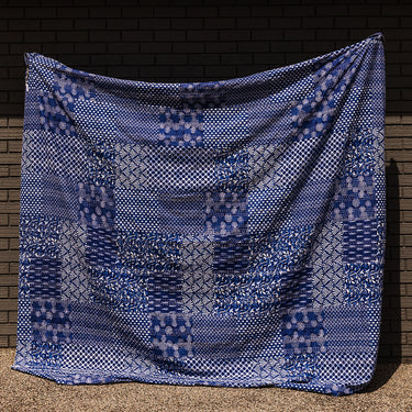 Block printed indigo kantha throw