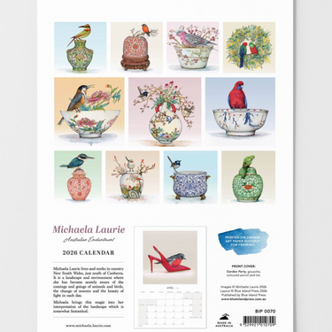Calendar for 2026 with a bird and floral design 