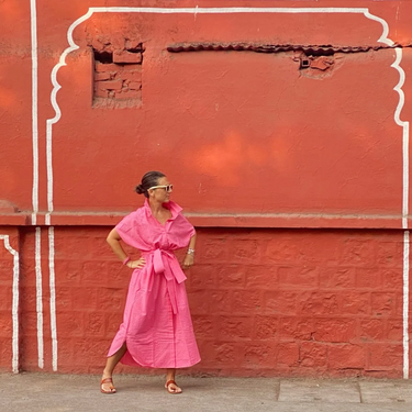 Handloom 07 Fine Pink Check Cotton Kaftan
