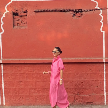 Handloom 07 Fine Pink Check Cotton Kaftan