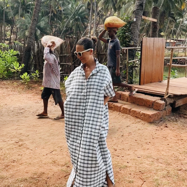 Handloom 03 Navy & White Check Cotton Kaftan