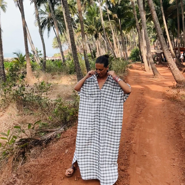 Handloom 03 Navy & White Check Cotton Kaftan