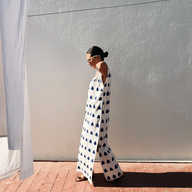 Ikat 017 Navy & White Cotton Kaftan