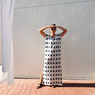 Ikat 017 Navy & White Cotton Kaftan