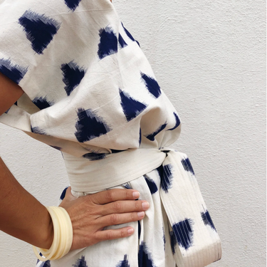 Ikat 017 Navy & White Cotton Kaftan