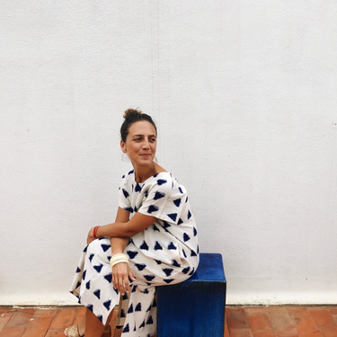Ikat 017 Navy & White Cotton Kaftan