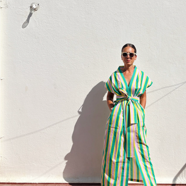 Multi Stripe Block Print Cotton Kaftan
