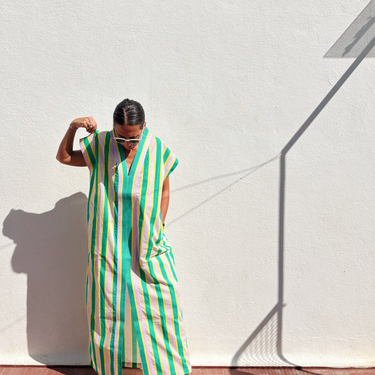 Multi Stripe Block Print Cotton Kaftan