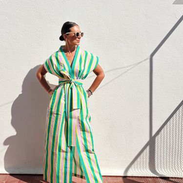 Multi Stripe Block Print Cotton Kaftan
