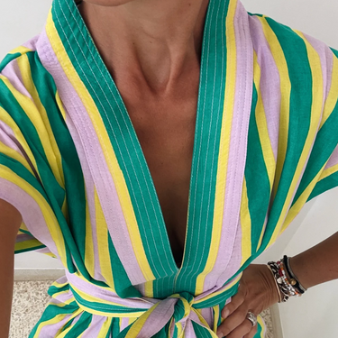 Multi Stripe Block Print Cotton Kaftan