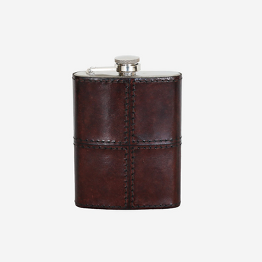 Leather Hip Flask in Dark Brown with Nickle Detail