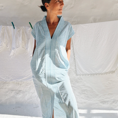Small Stripe Block Print 02 Cotton Kaftan