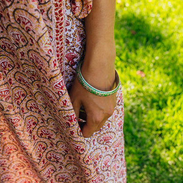 St silver & pink & green enamel bangle