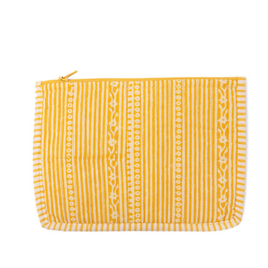 Hand Block Printed Yellow Cotton Flat Pouch