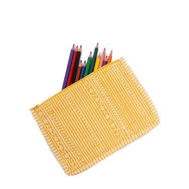 Hand Block Printed Yellow Cotton Flat Pouch
