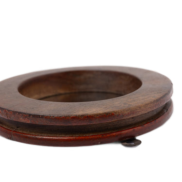 small round teak reel mirror