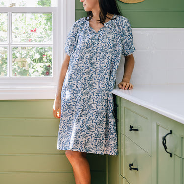 Blue & White Block Printed Cotton Nightie