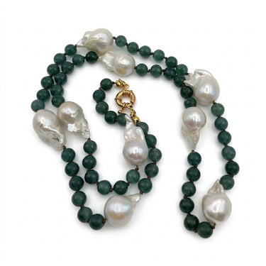 Baroque Pearl & Natural Jade Necklace