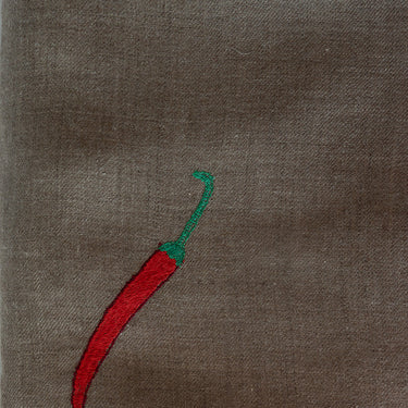 Hand Embroidered Chilli Shawl on Hand-Loomed Natural Organic Check Cashmere